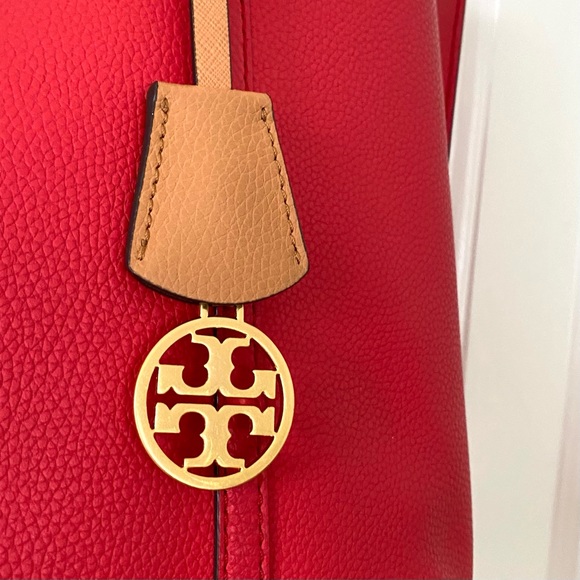 Tory Burch Perry Red Pebble Leather Triple Compartment Tote/Shoulder Bag - Picture 6 of 16